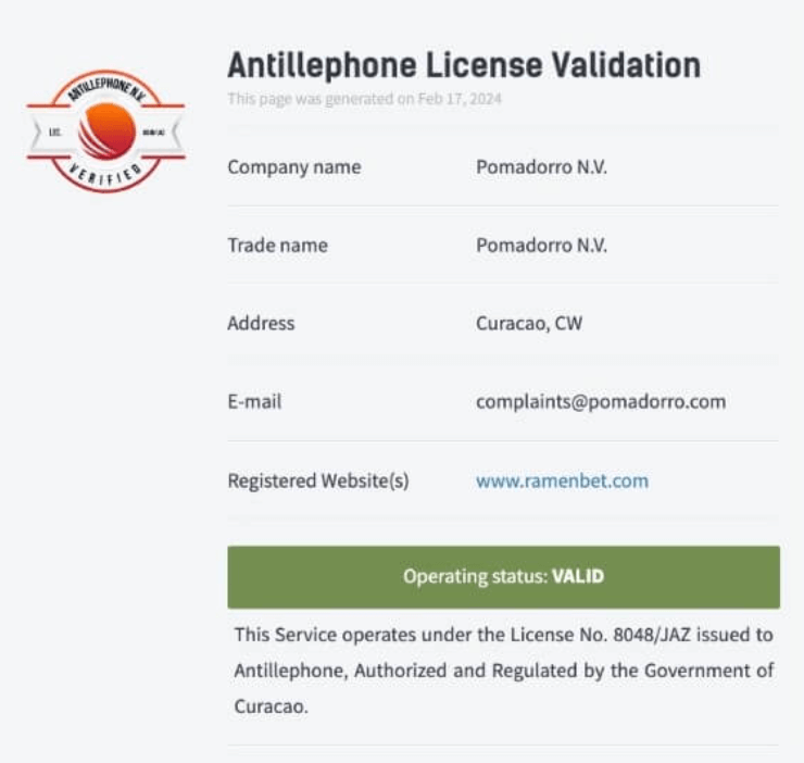 Ramenbet-license