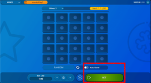 「BET」ボタンをクリックし、ゲームをスタートする